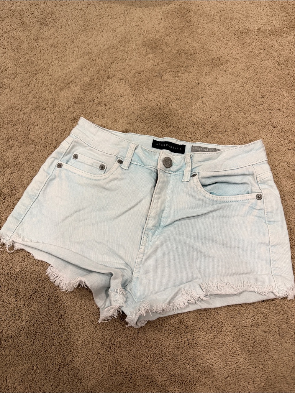 Aeropostale high waisted shorty shorts, light blue wash denim shorts, size 2